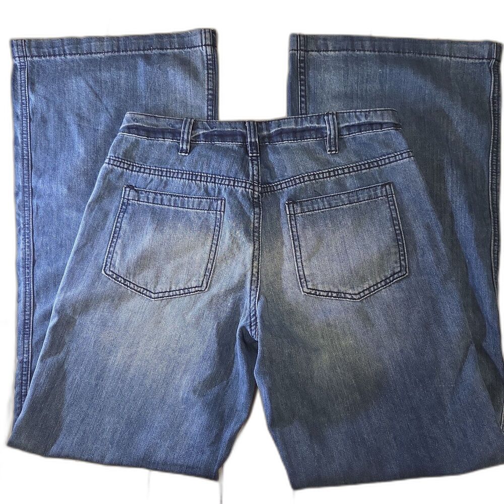 NWT Flamingals Womens XS Wide Leg Mid Rise Jeans Front Patch Pockets - Picture 3 of 11